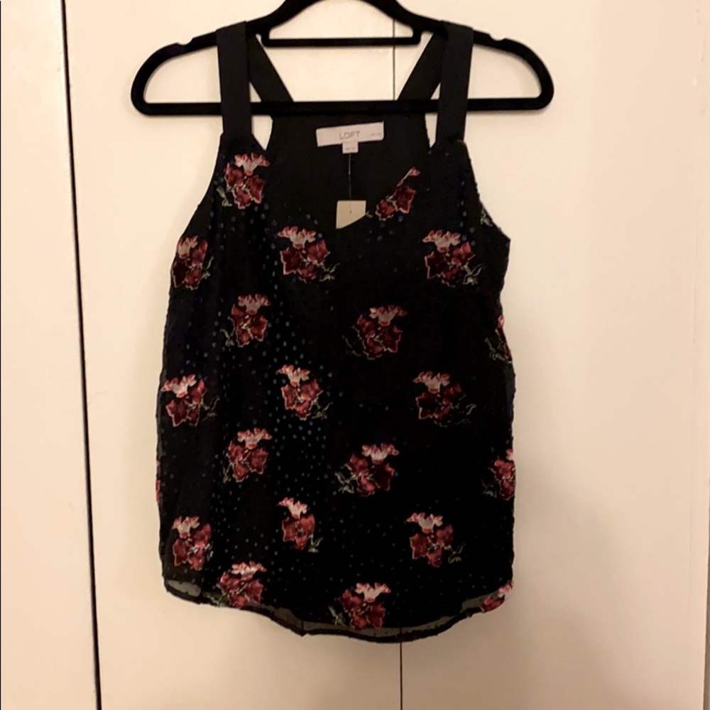 Tank top with velvet dot and floral pattern